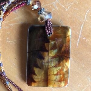 Pretty Autumn Colors Beaded 23" Pendant Necklace